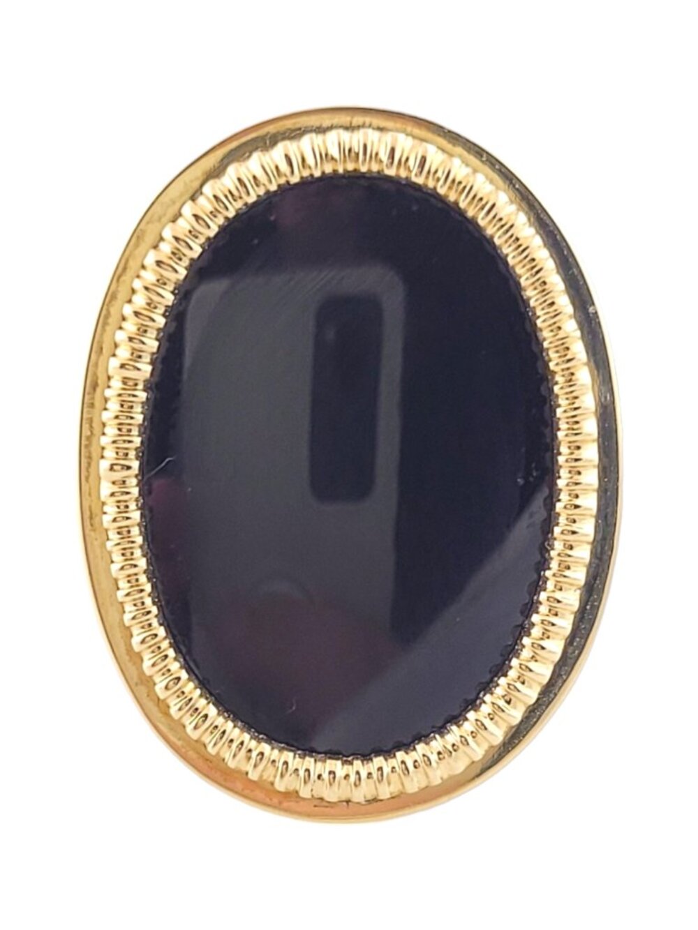 14K Yellow Gold Oval Flat Onyx Ring Size 7.75 #16162